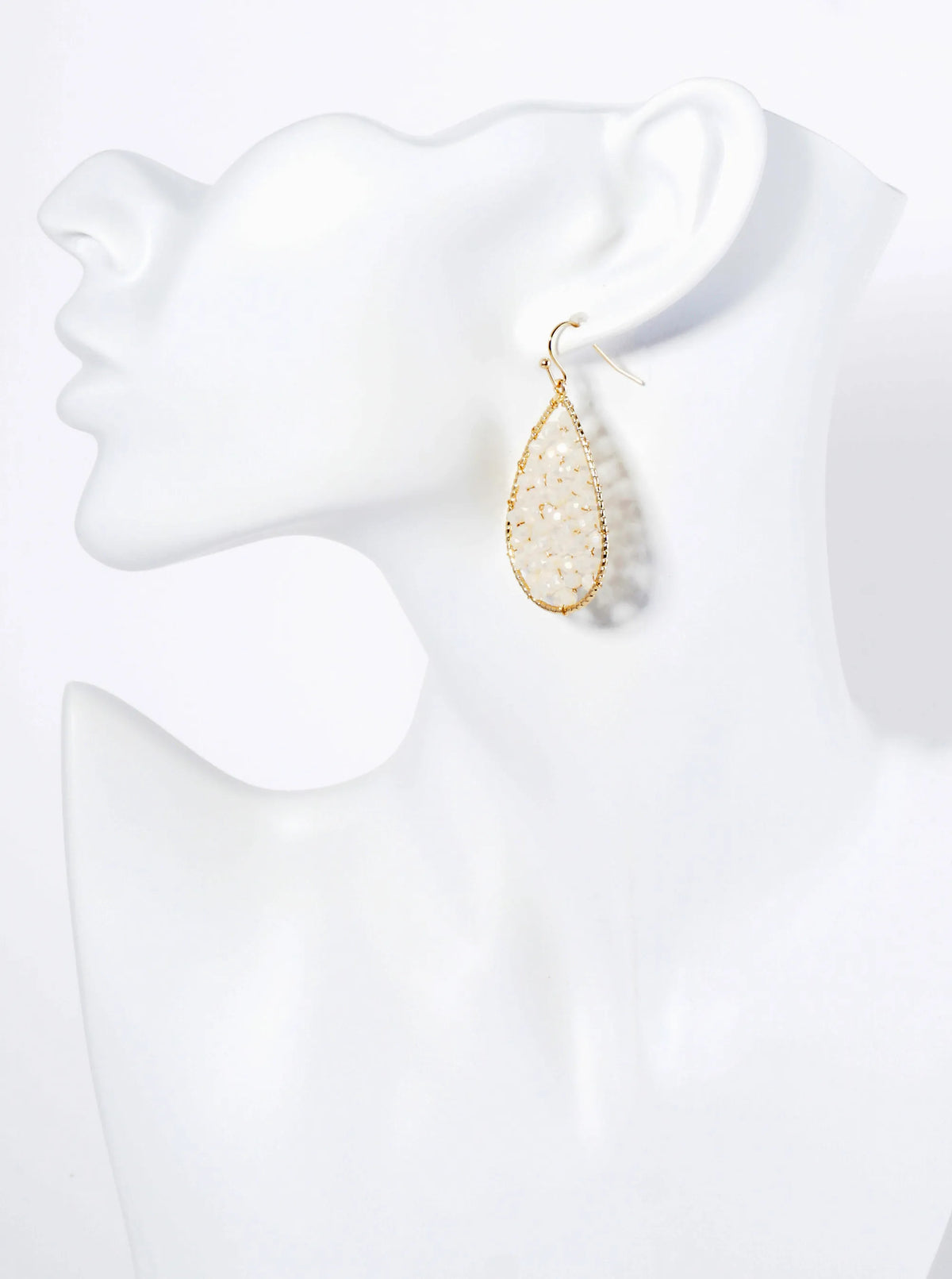 Faceted Glass Beads Wire Wrapped Teardrop Dangle Earrings