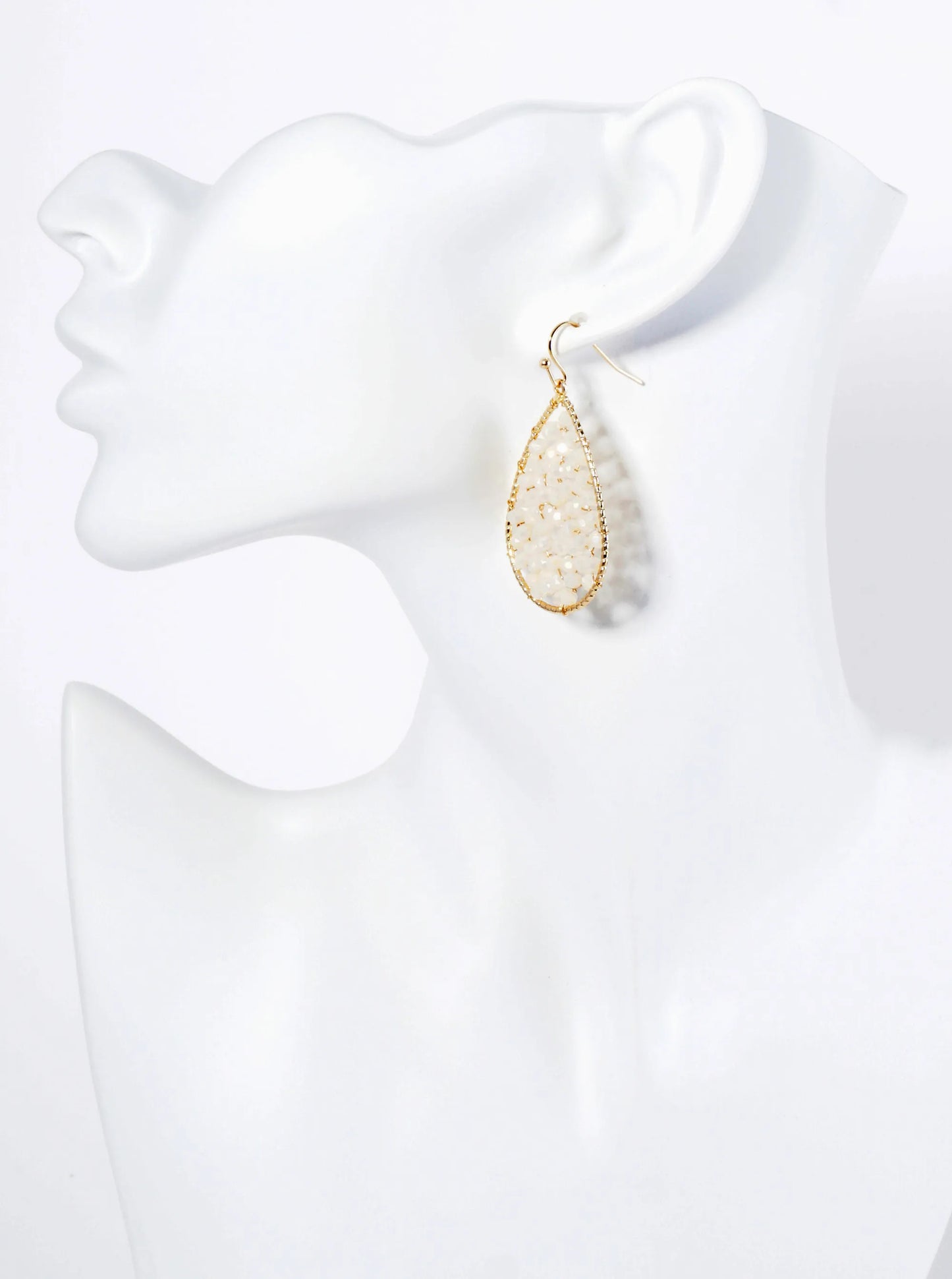 Faceted Glass Beads Wire Wrapped Teardrop Dangle Earrings