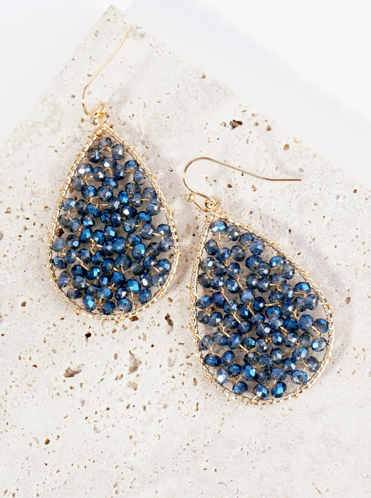 Faceted Glass Beads Wire Wrapped Teardrop Dangle Earrings