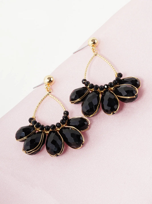 Faceted Glass Beads Wire Wrapped Textured Teardrop Dangle Earrings