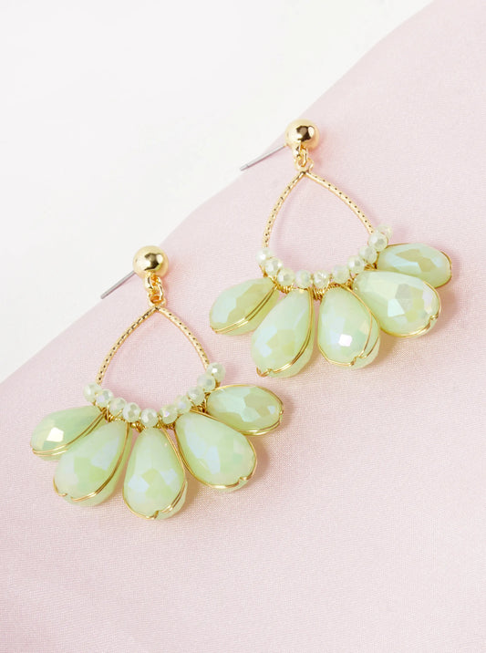 Faceted Glass Beads Wire Wrapped Textured Teardrop Dangle Earrings