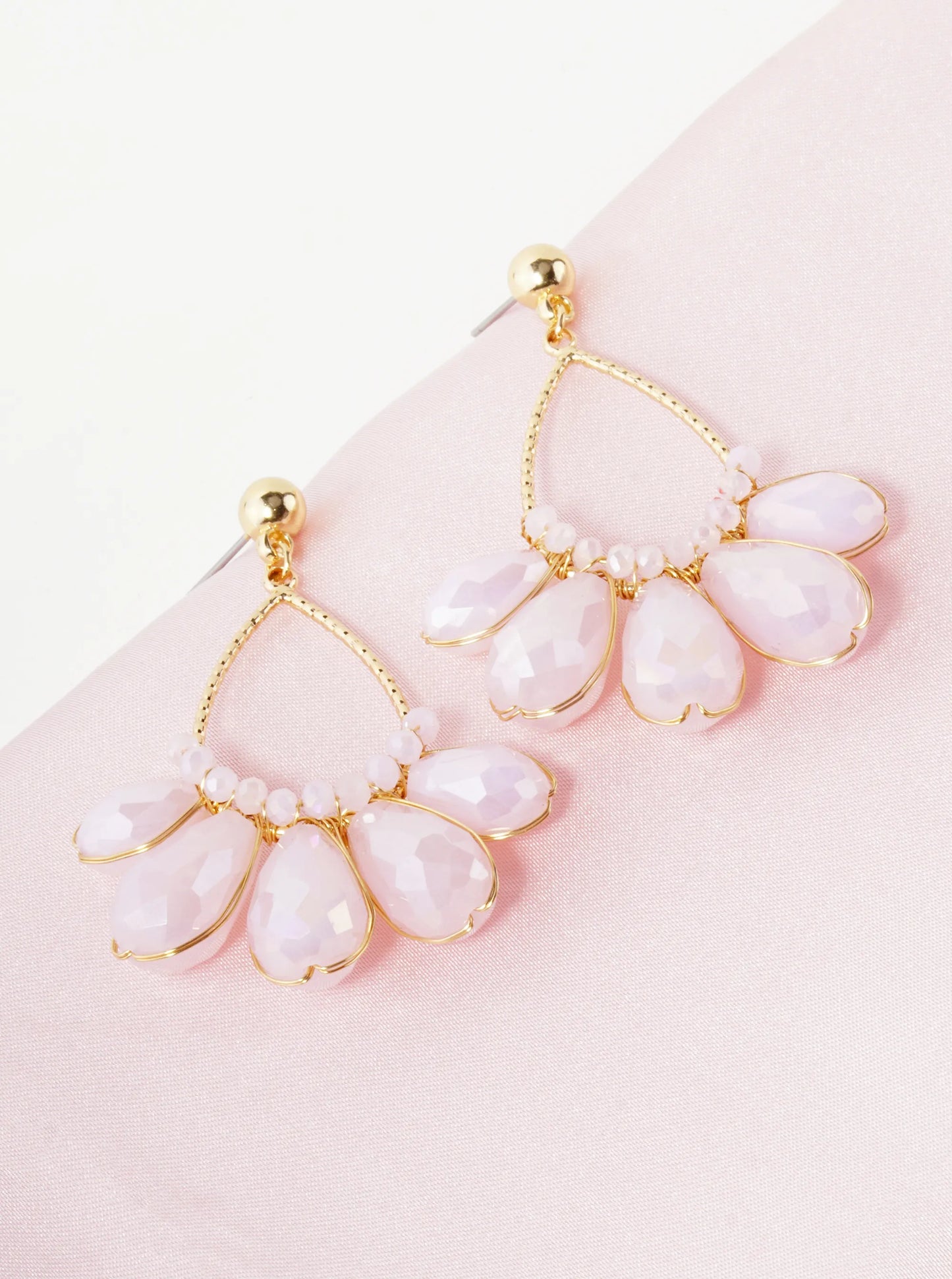 Faceted Glass Beads Wire Wrapped Textured Teardrop Dangle Earrings