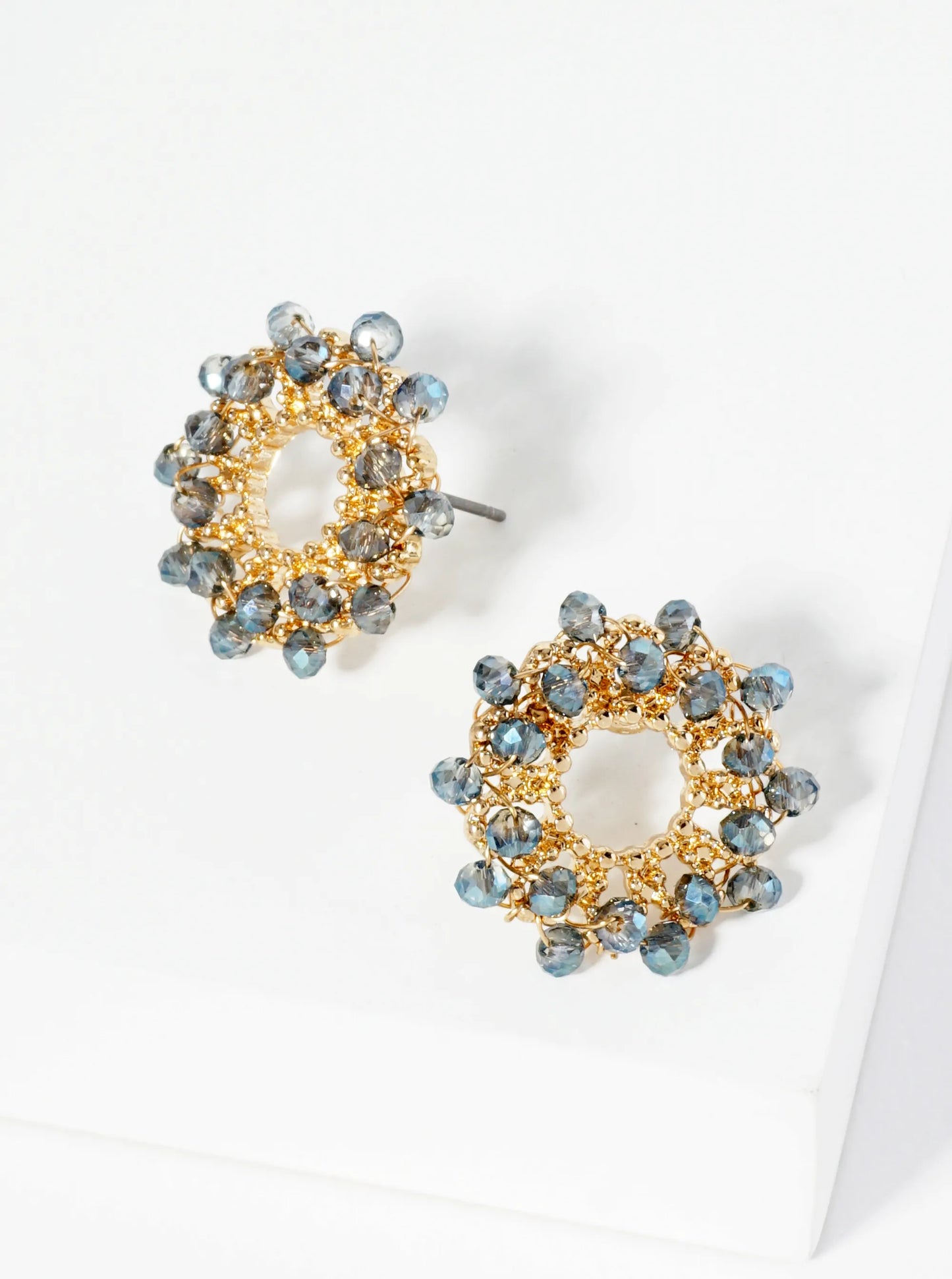 Faceted Glass Beads Wired Button Stud Earrings
