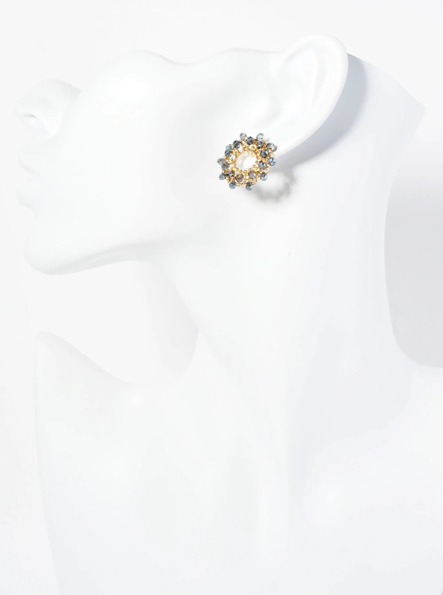 Faceted Glass Beads Wired Button Stud Earrings