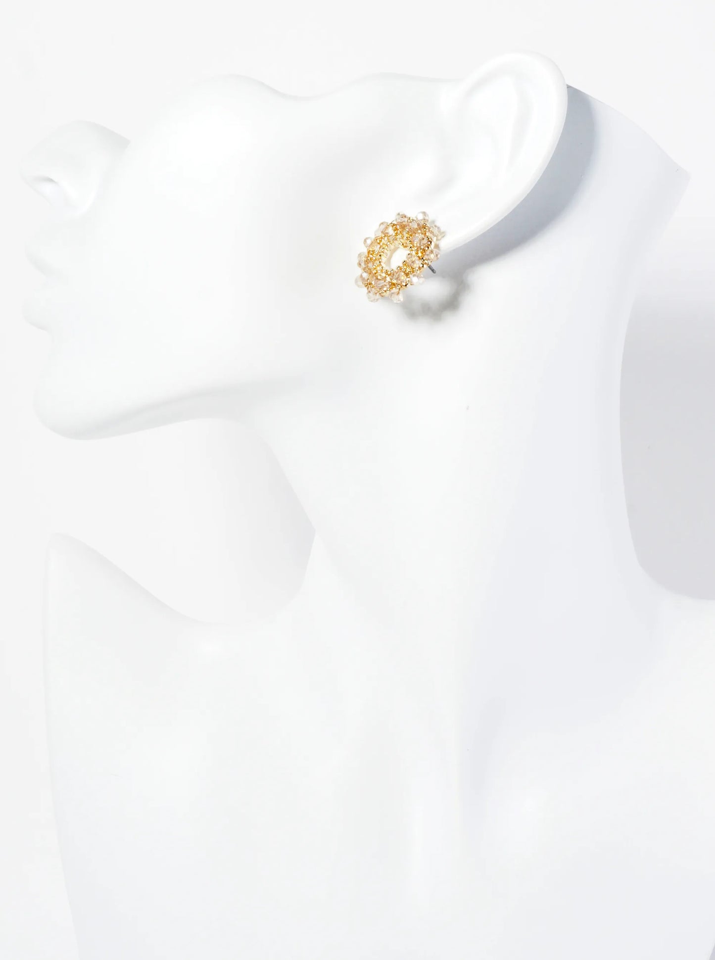 Faceted Glass Beads Wired Button Stud Earrings