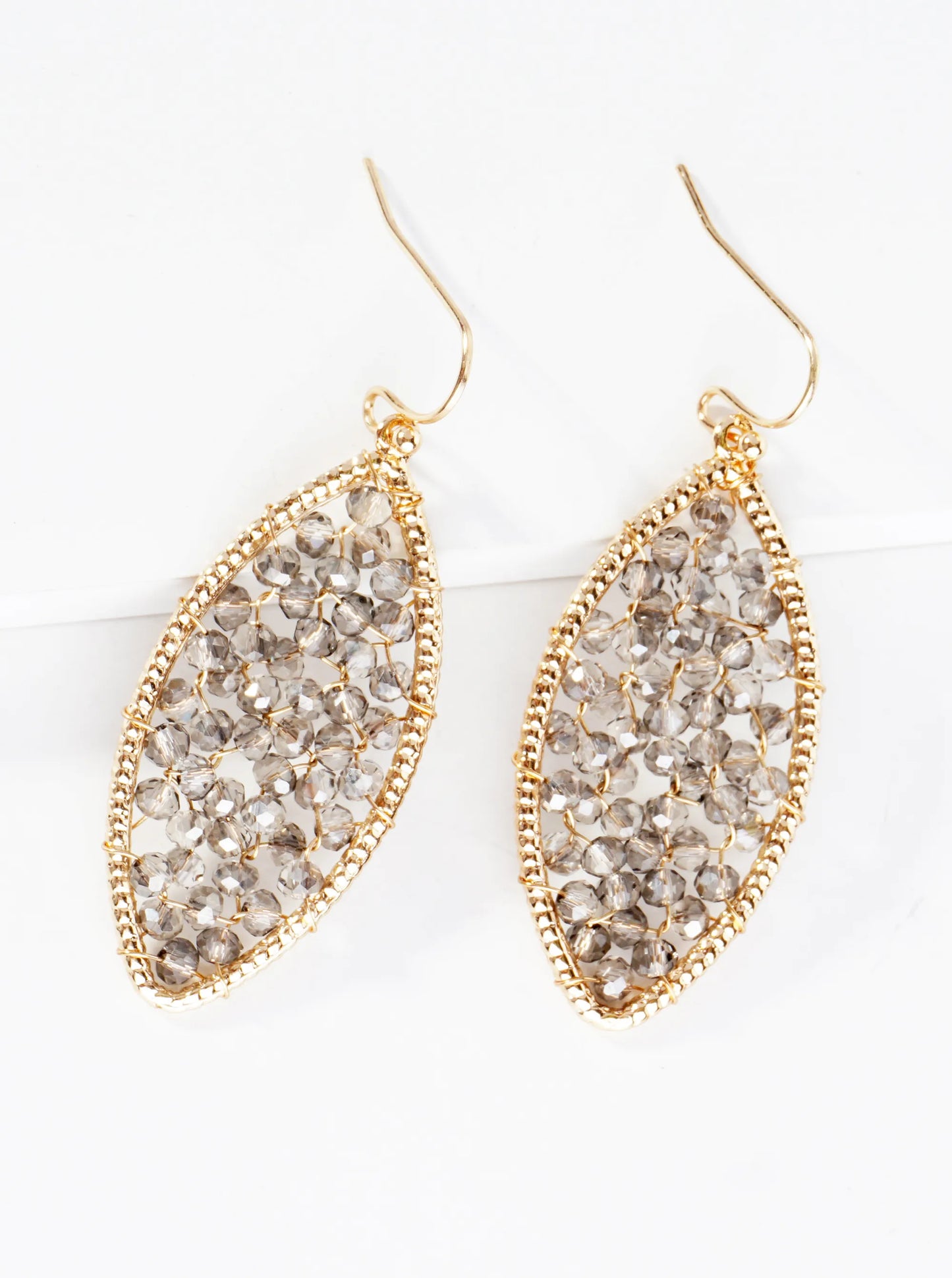 Faceted Glass Beads Wired Marquise Dangle Drop Earrings