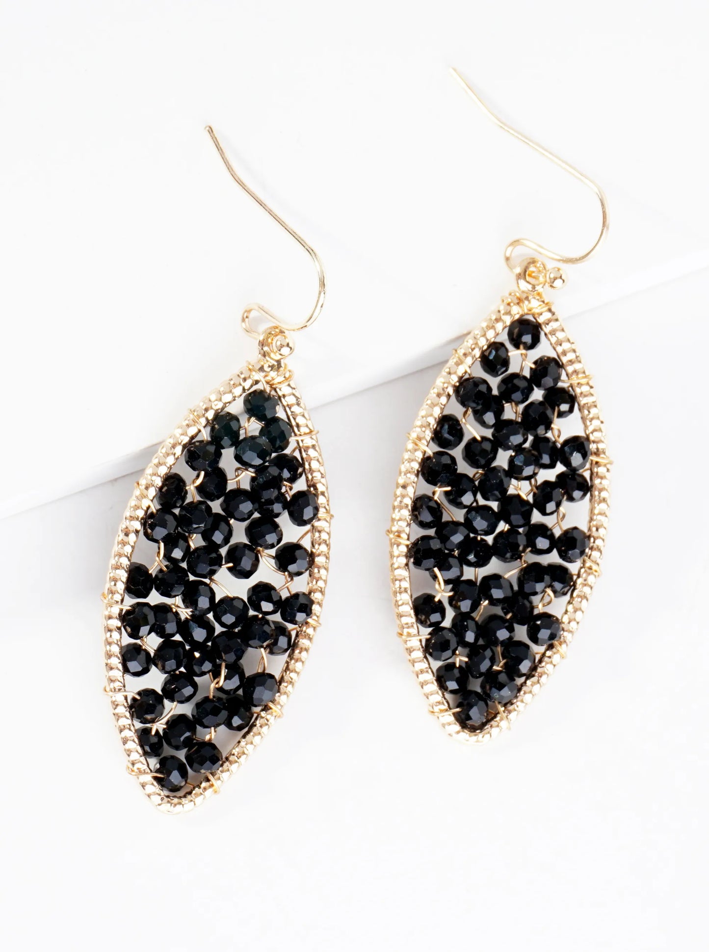 Faceted Glass Beads Wired Marquise Dangle Drop Earrings