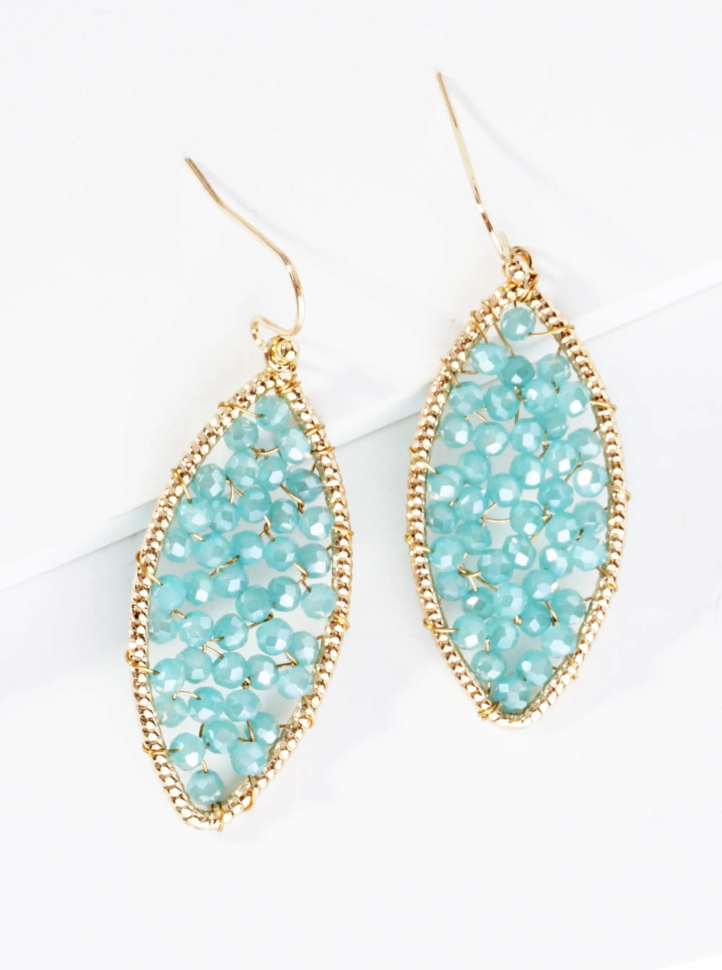 Faceted Glass Beads Wired Marquise Dangle Drop Earrings