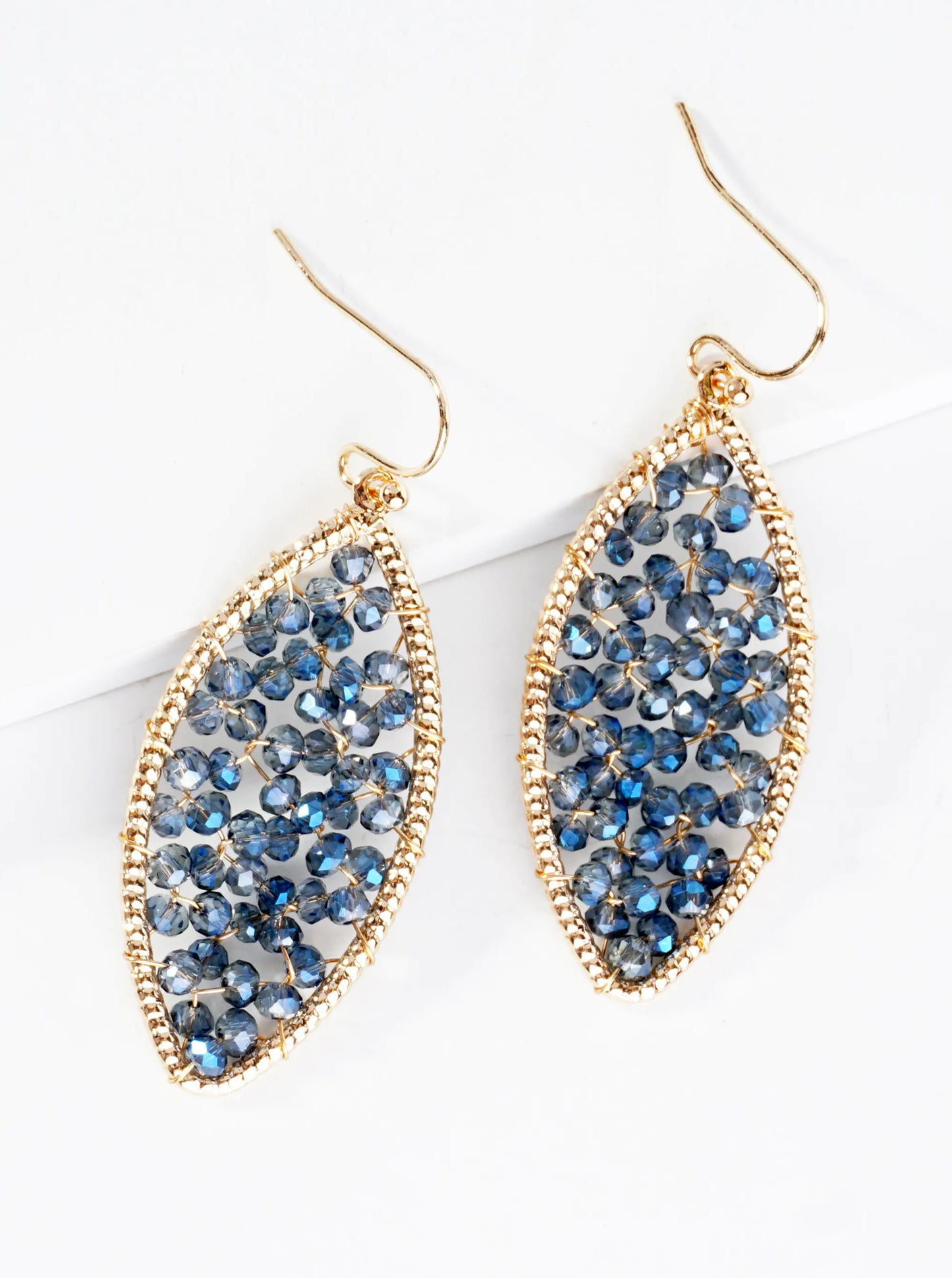 Faceted Glass Beads Wired Marquise Dangle Drop Earrings