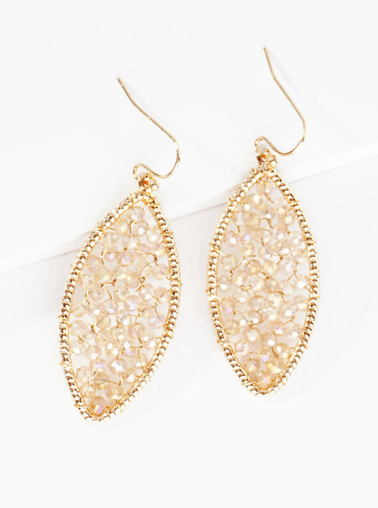 Faceted Glass Beads Wired Marquise Dangle Drop Earrings