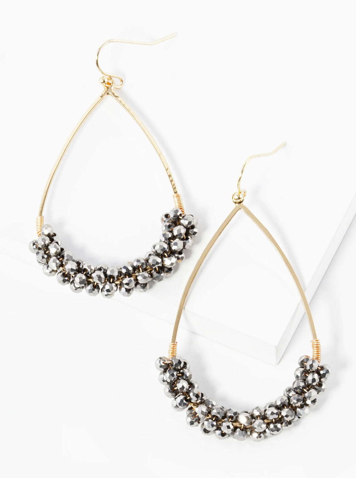 Faceted Glass Beads Wired Teardrop Dangle Earrings