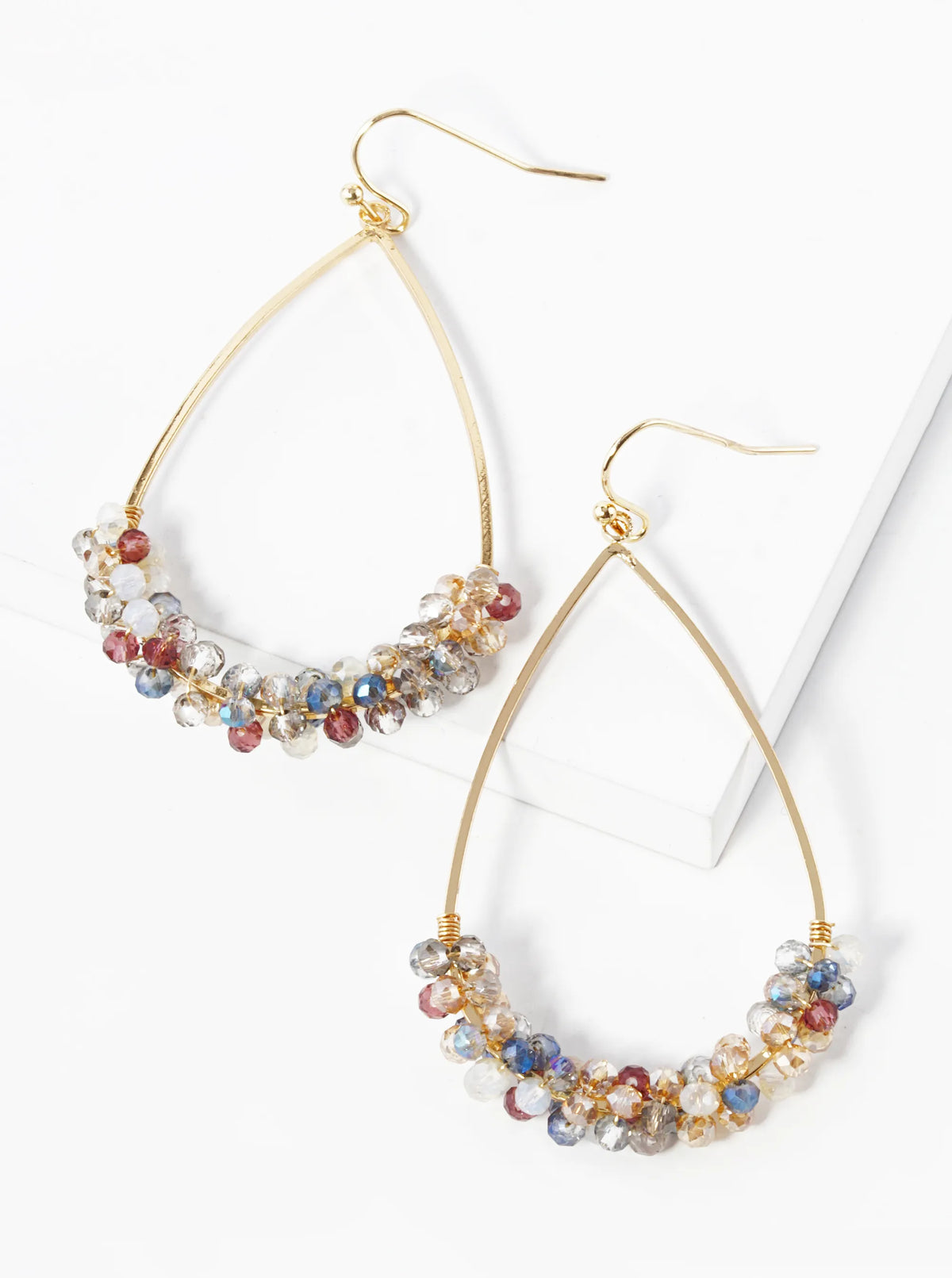 Faceted Glass Beads Wired Teardrop Dangle Earrings