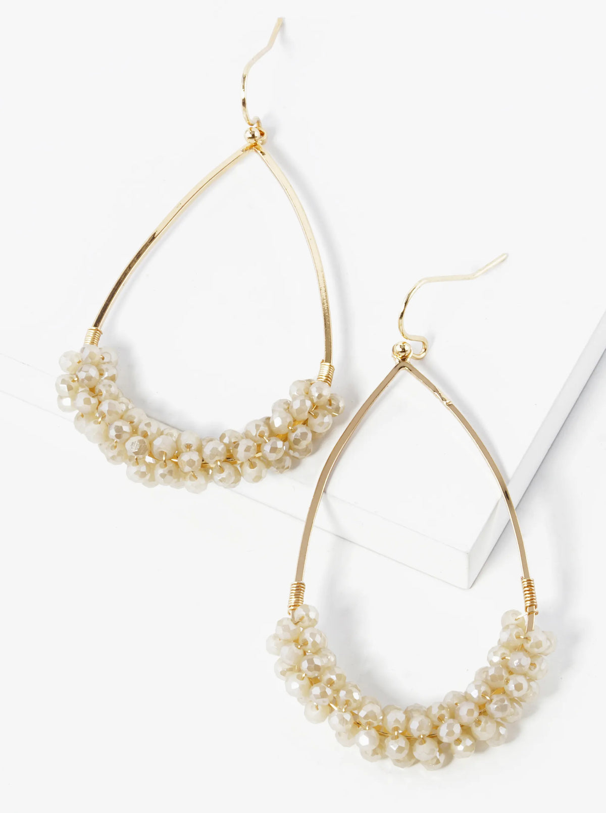 Faceted Glass Beads Wired Teardrop Dangle Earrings