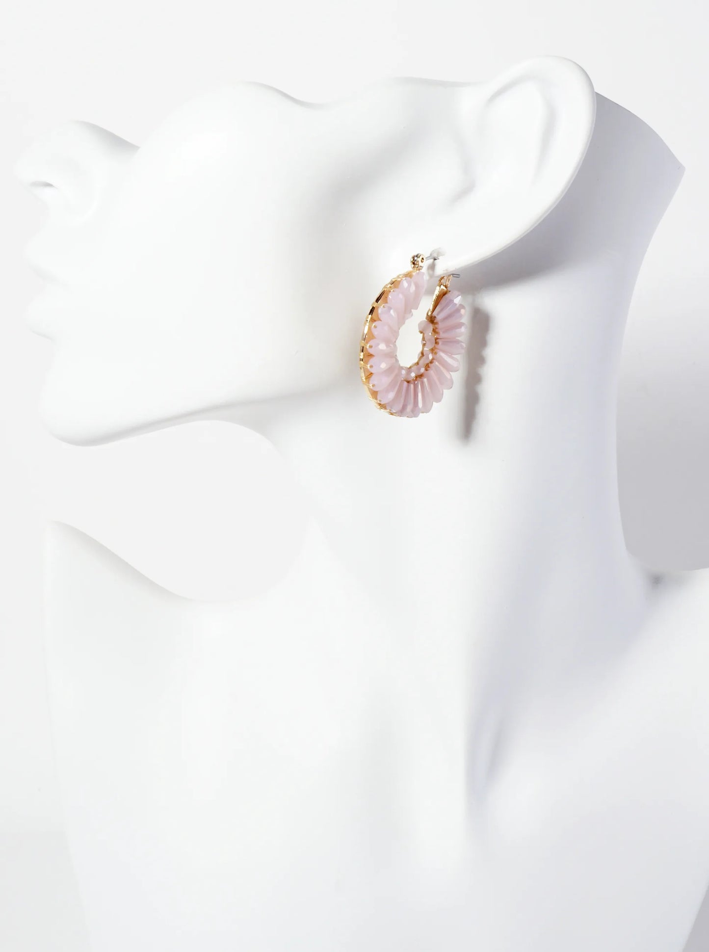 Faceted-Glass-Beads Wrapped 30mm Latch-Back Hoop Earrings