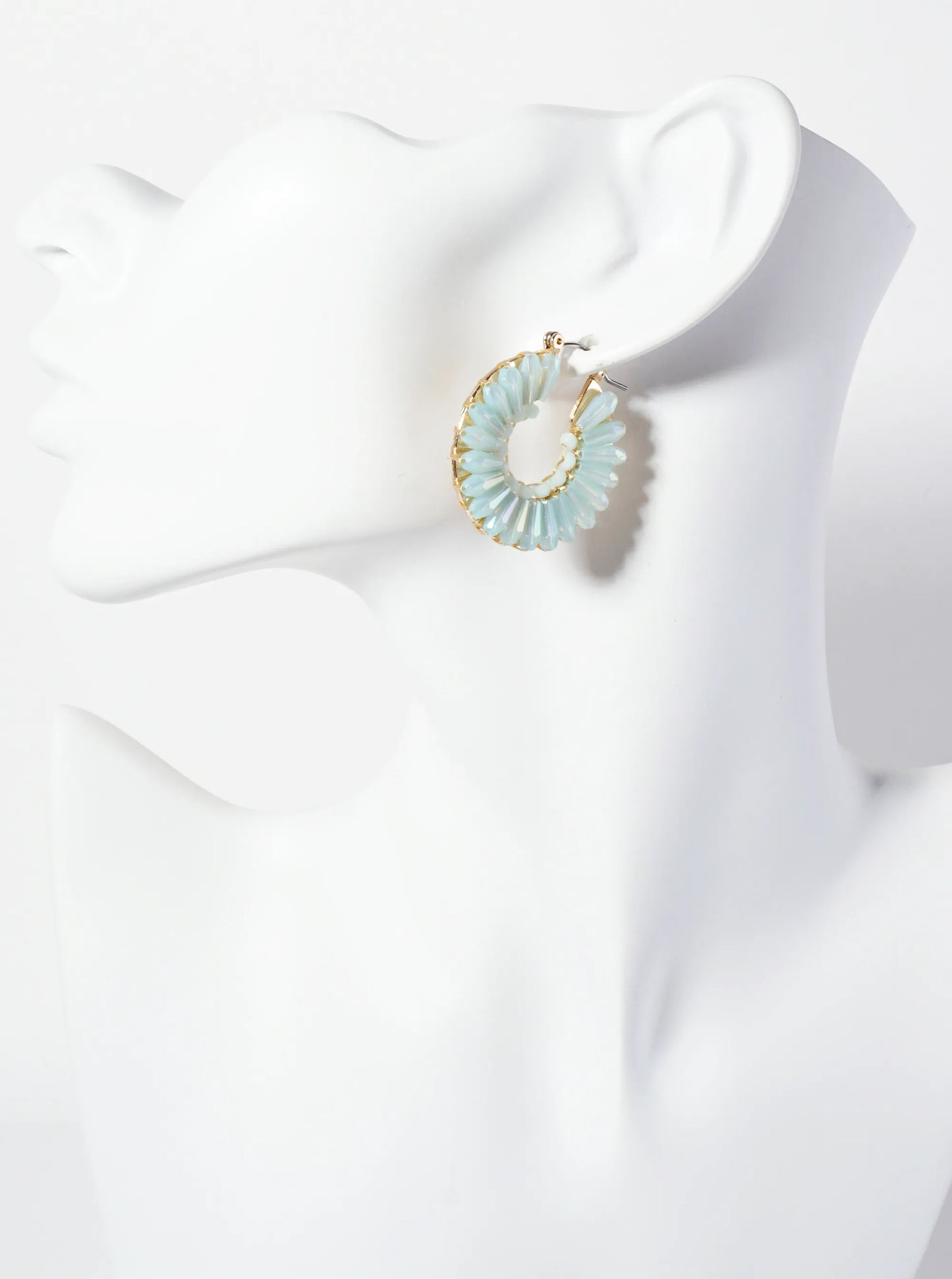 Faceted-Glass-Beads Wrapped 30mm Latch-Back Hoop Earrings