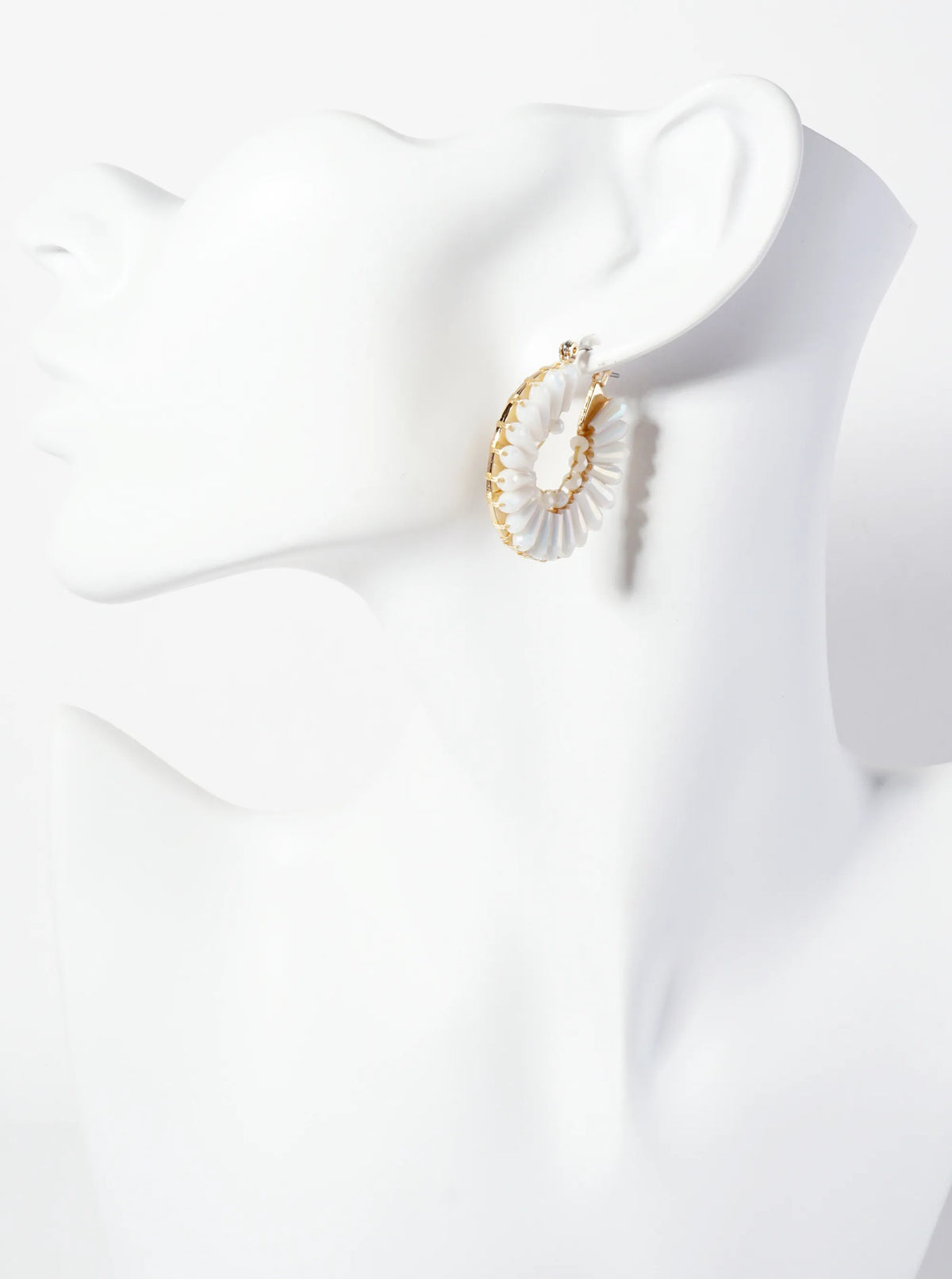 Faceted-Glass-Beads Wrapped 30mm Latch-Back Hoop Earrings