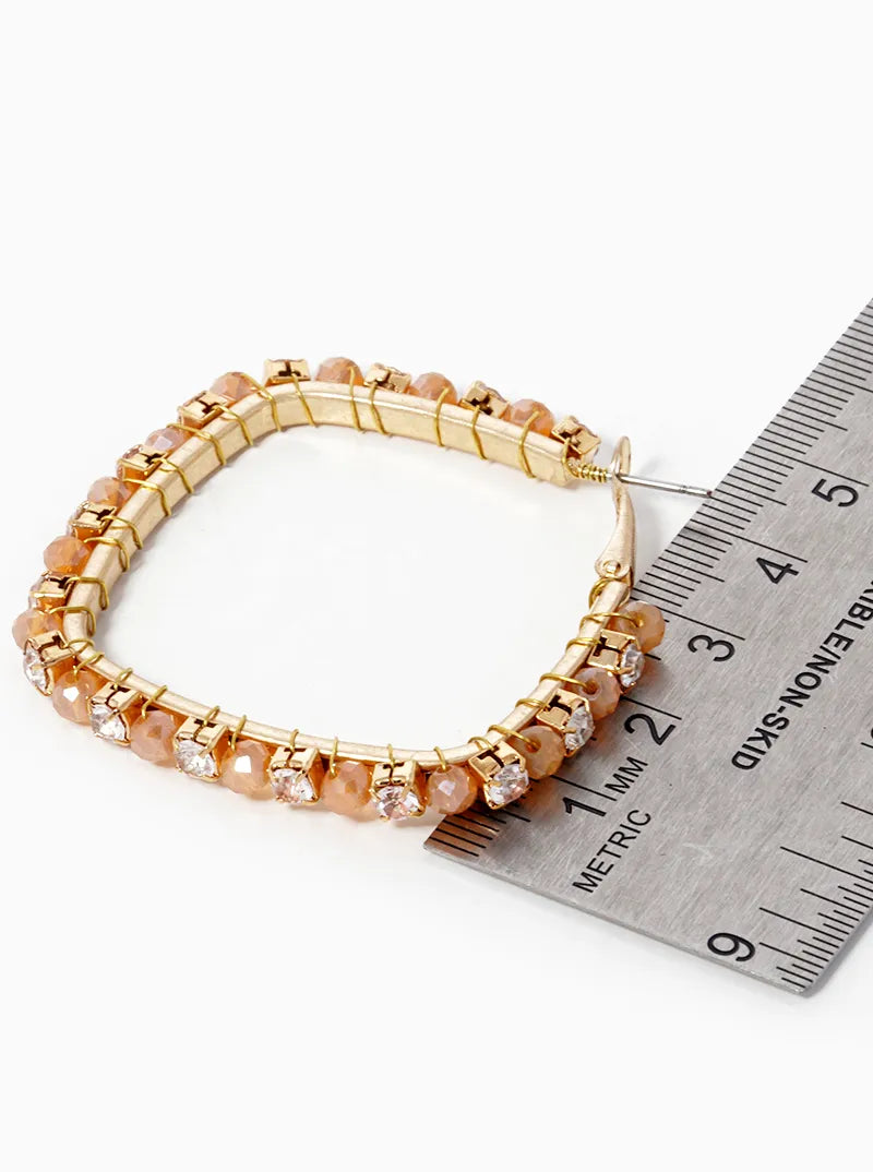 Faceted Glass Beads And Crystal Wire Wrapped 40mm Omega Back Hoop Earrings