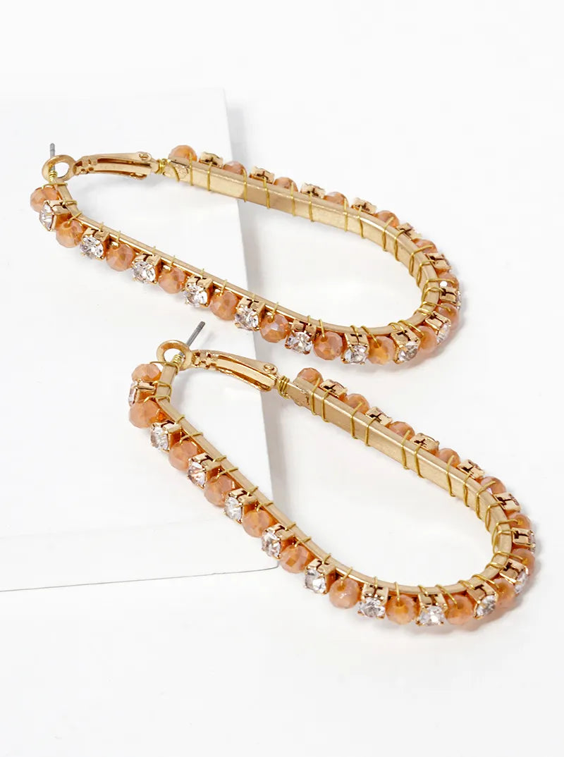 Faceted Glass Beads And Crystal Wire Wrapped 60mm Omega Back Hoop Earrings