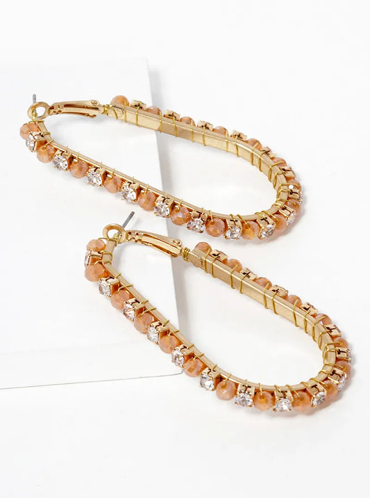 Faceted Glass Beads And Crystal Wire Wrapped 60mm Omega Back Hoop Earrings