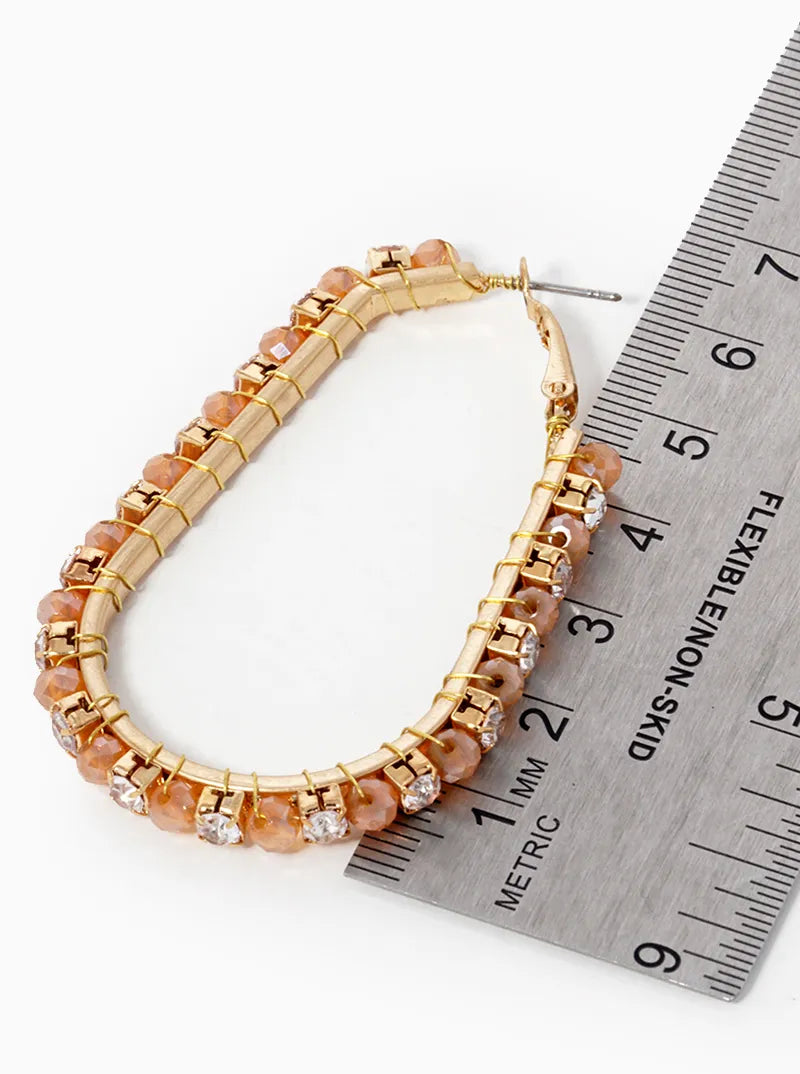 Faceted Glass Beads And Crystal Wire Wrapped 60mm Omega Back Hoop Earrings