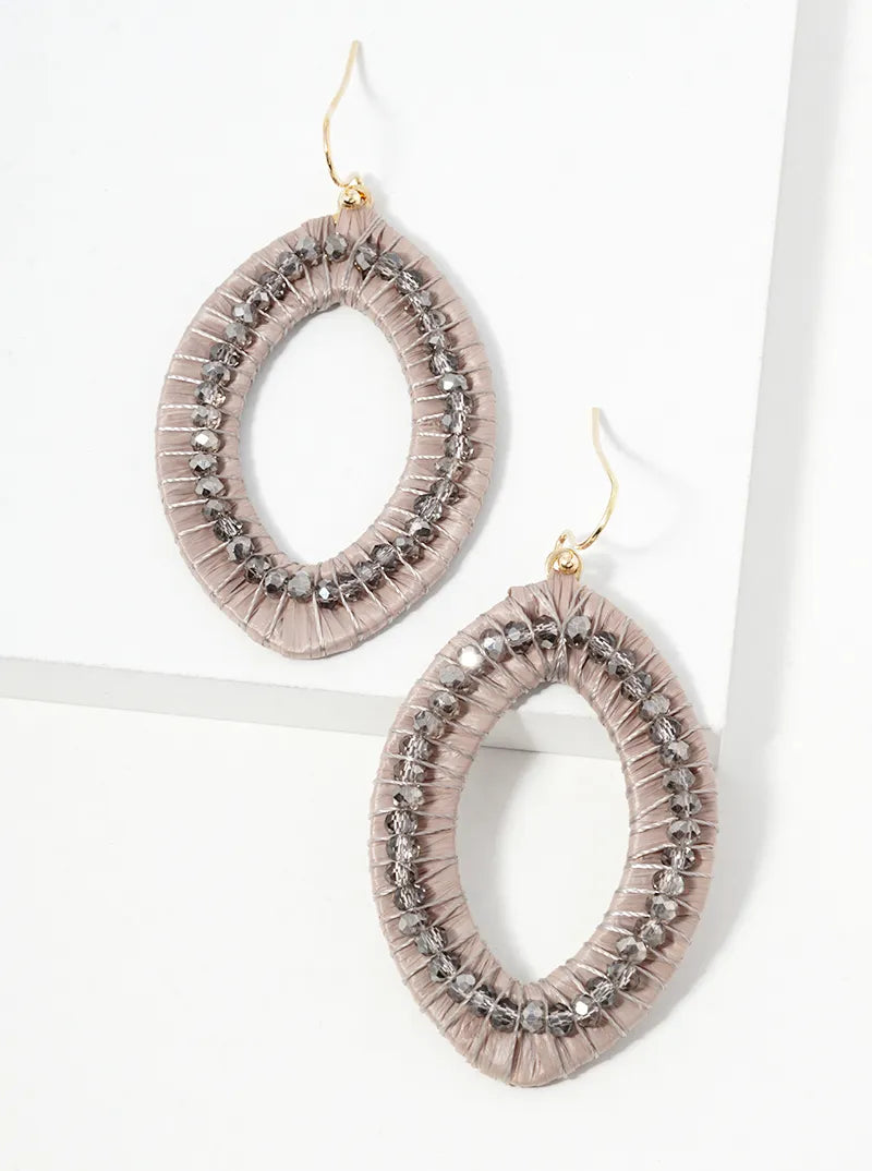 Faceted Glass Beads And Raffia Wrapped Marquise Dangle Drop Earrings