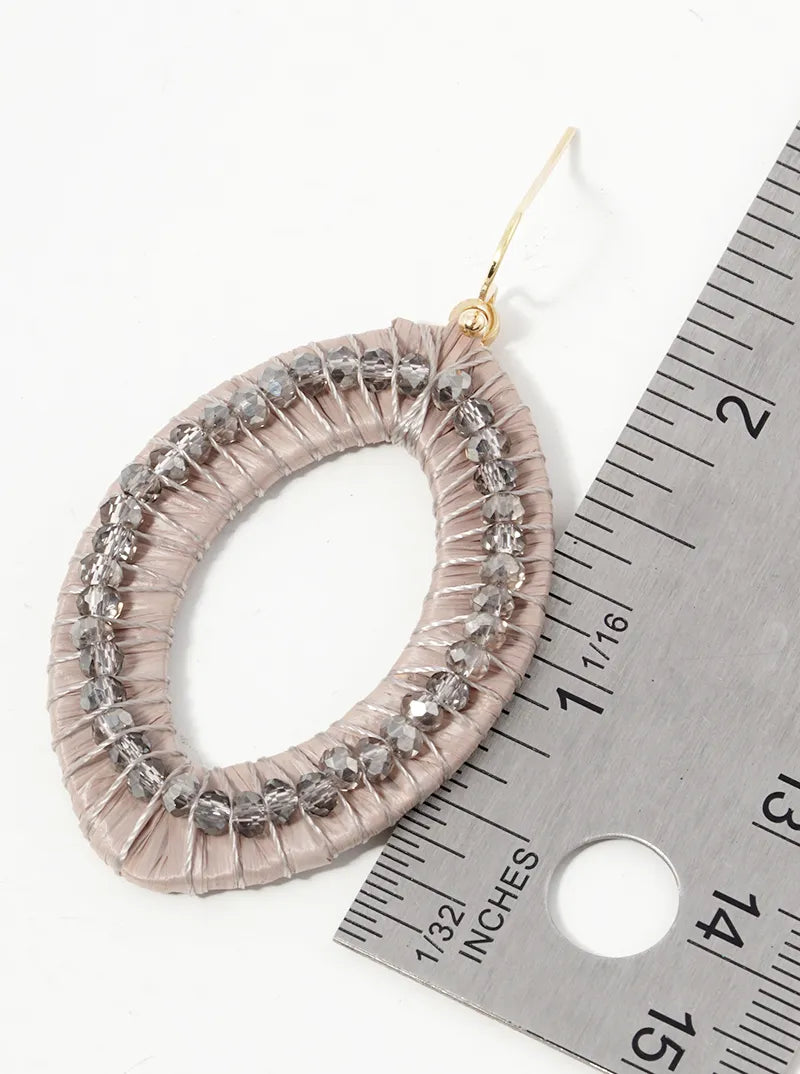 Faceted Glass Beads And Raffia Wrapped Marquise Dangle Drop Earrings