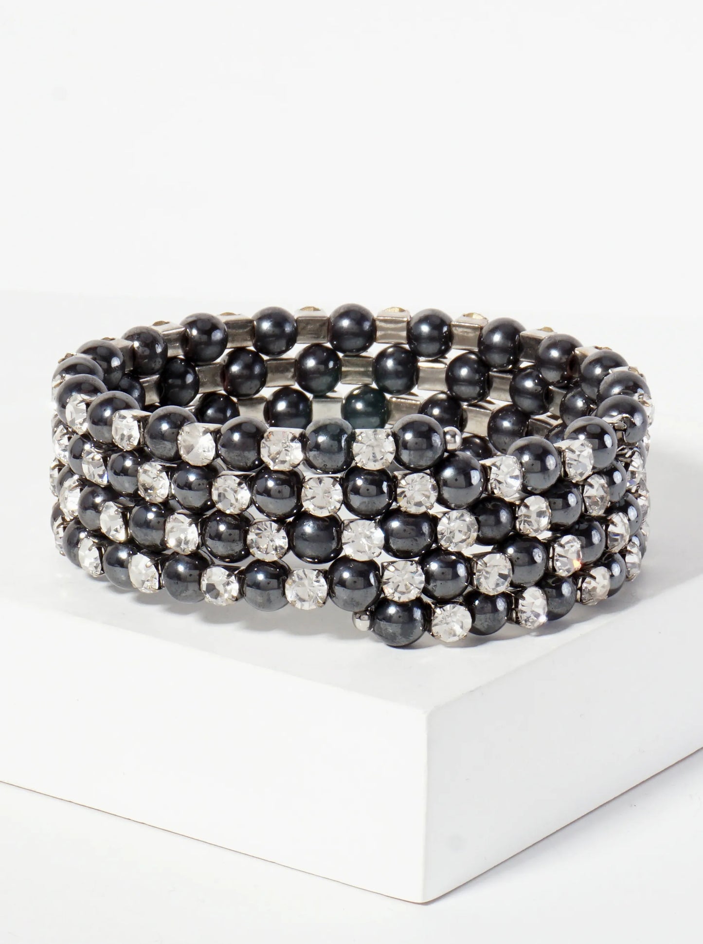 Faceted-Glass-Beads And Rhinestone Stretch Wrap Coil Bracelet