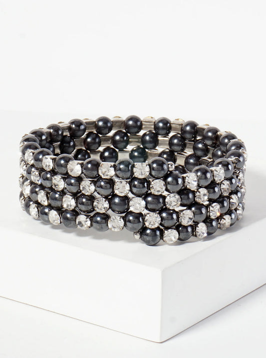 Faceted-Glass-Beads And Rhinestone Stretch Wrap Coil Bracelet