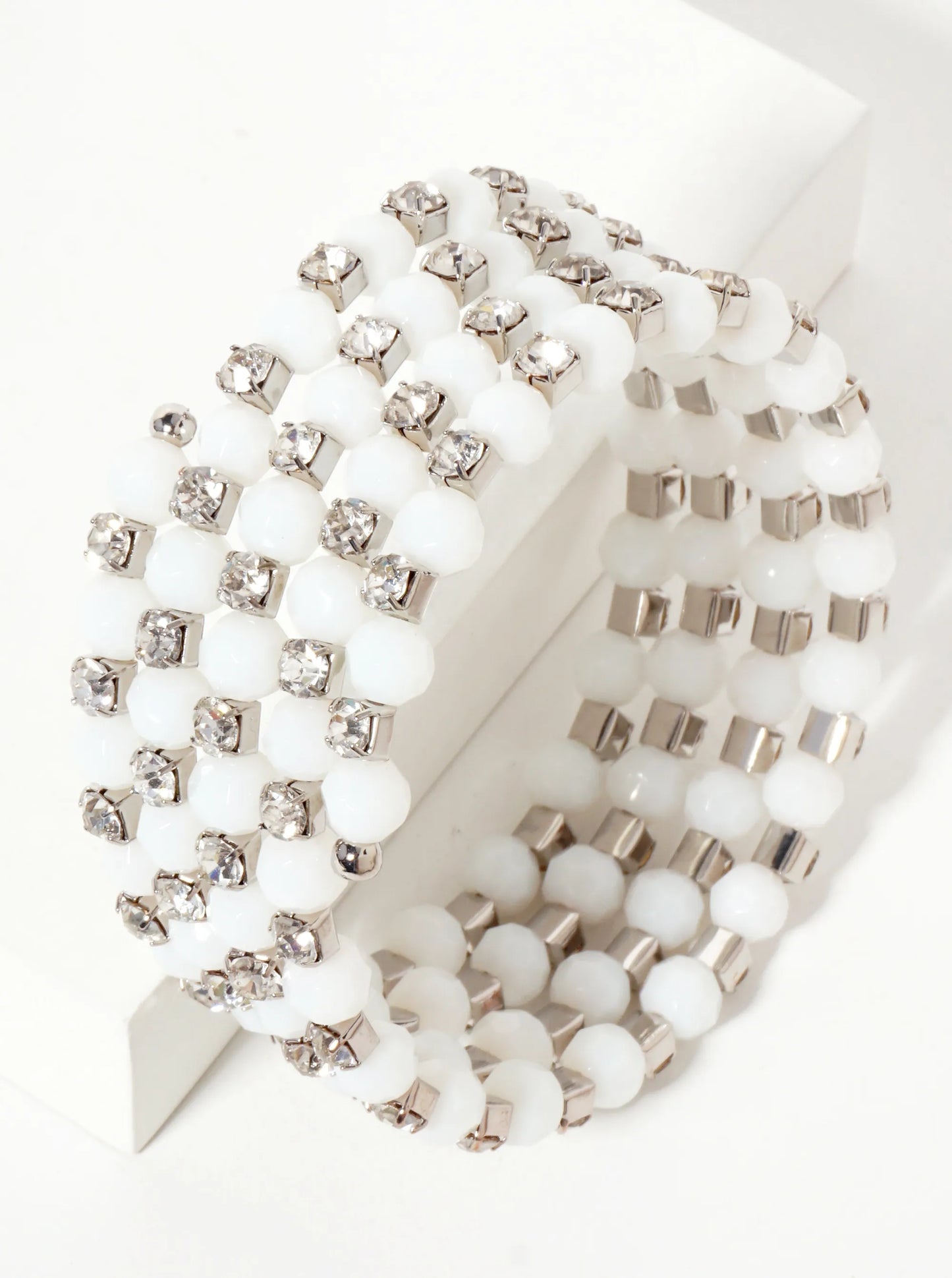 Faceted-Glass-Beads And Rhinestone Stretch Wrap Coil Bracelet
