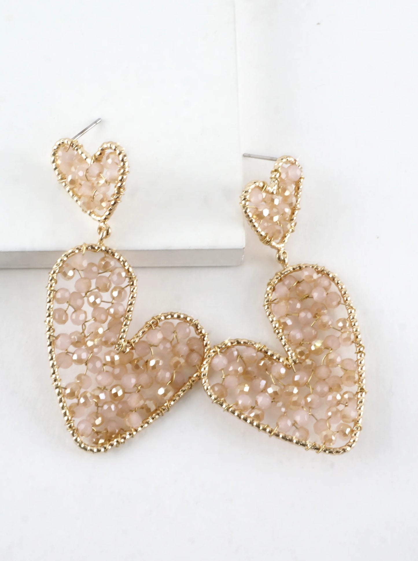 Faceted Glass Wired Hearts Dangle Earrings