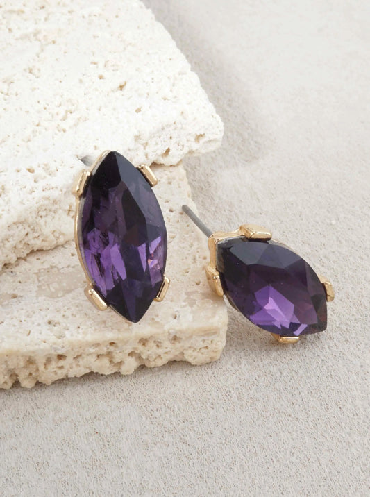 Faceted Marquise Glass Stud Earrings