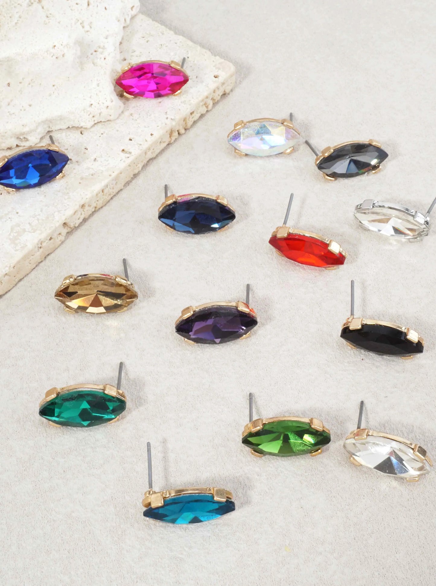Faceted Marquise Glass Stud Earrings