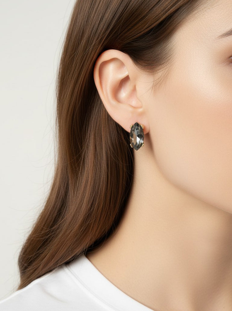 Faceted Marquise Glass Stud Earrings
