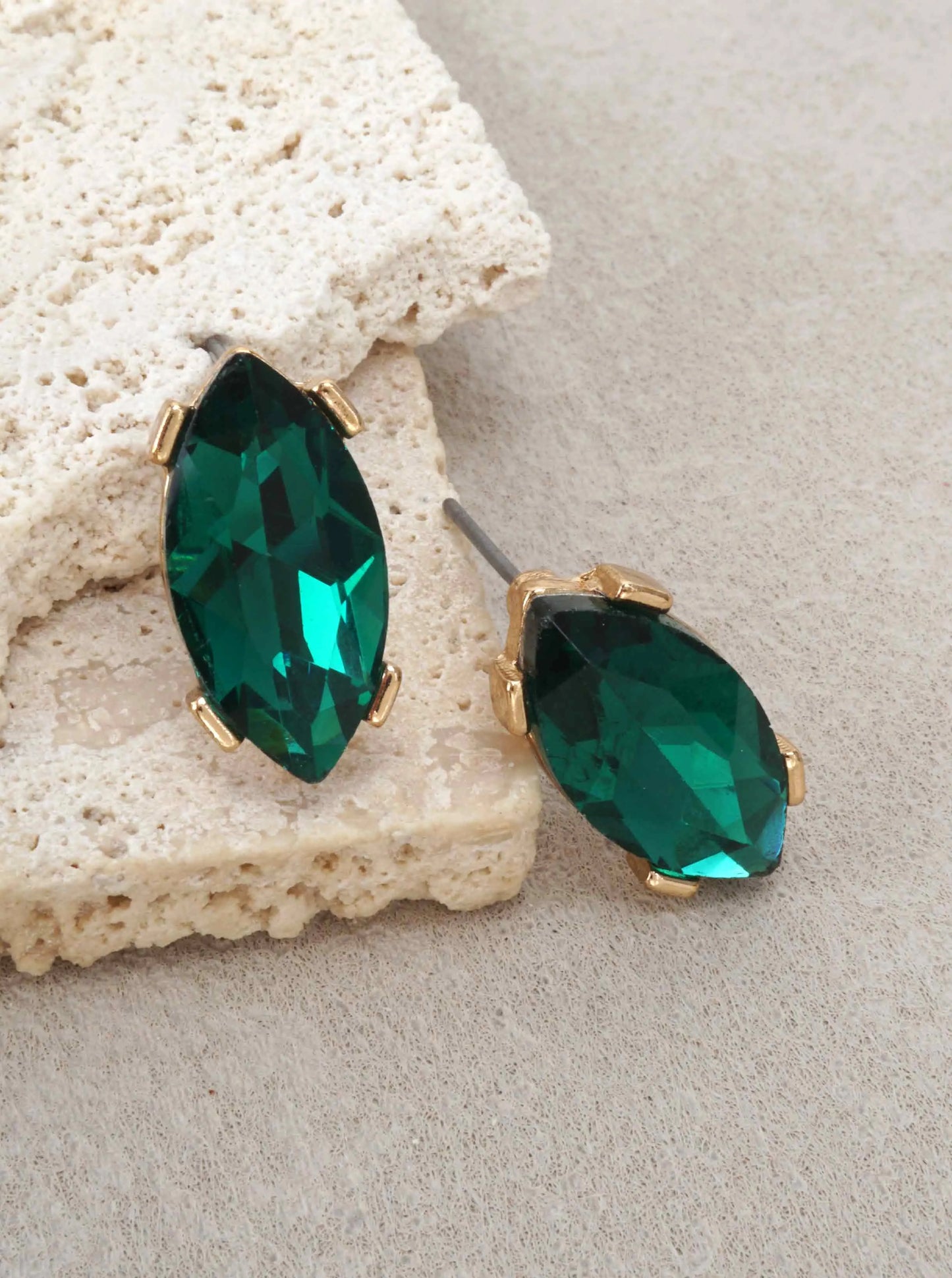 Faceted Marquise Glass Stud Earrings