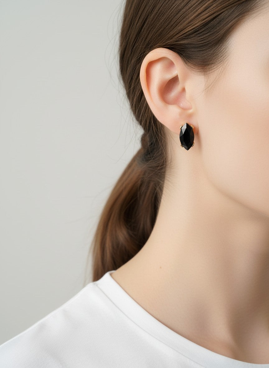 Faceted Marquise Glass Stud Earrings