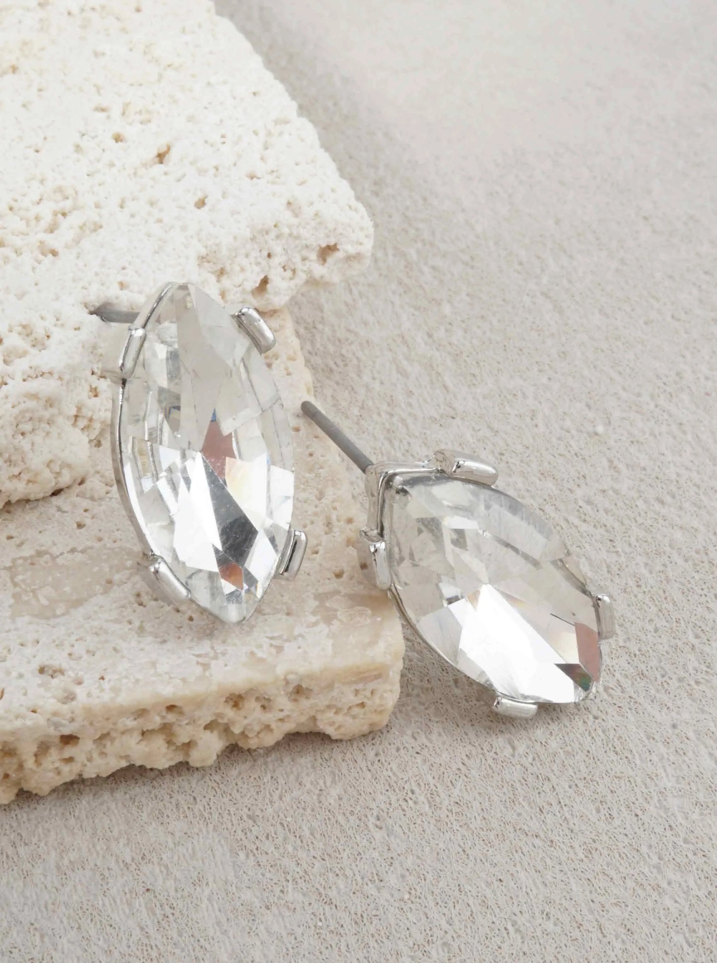 Faceted Marquise Glass Stud Earrings