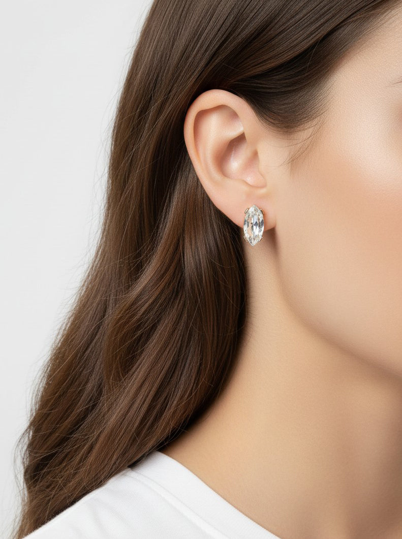 Faceted Marquise Glass Stud Earrings