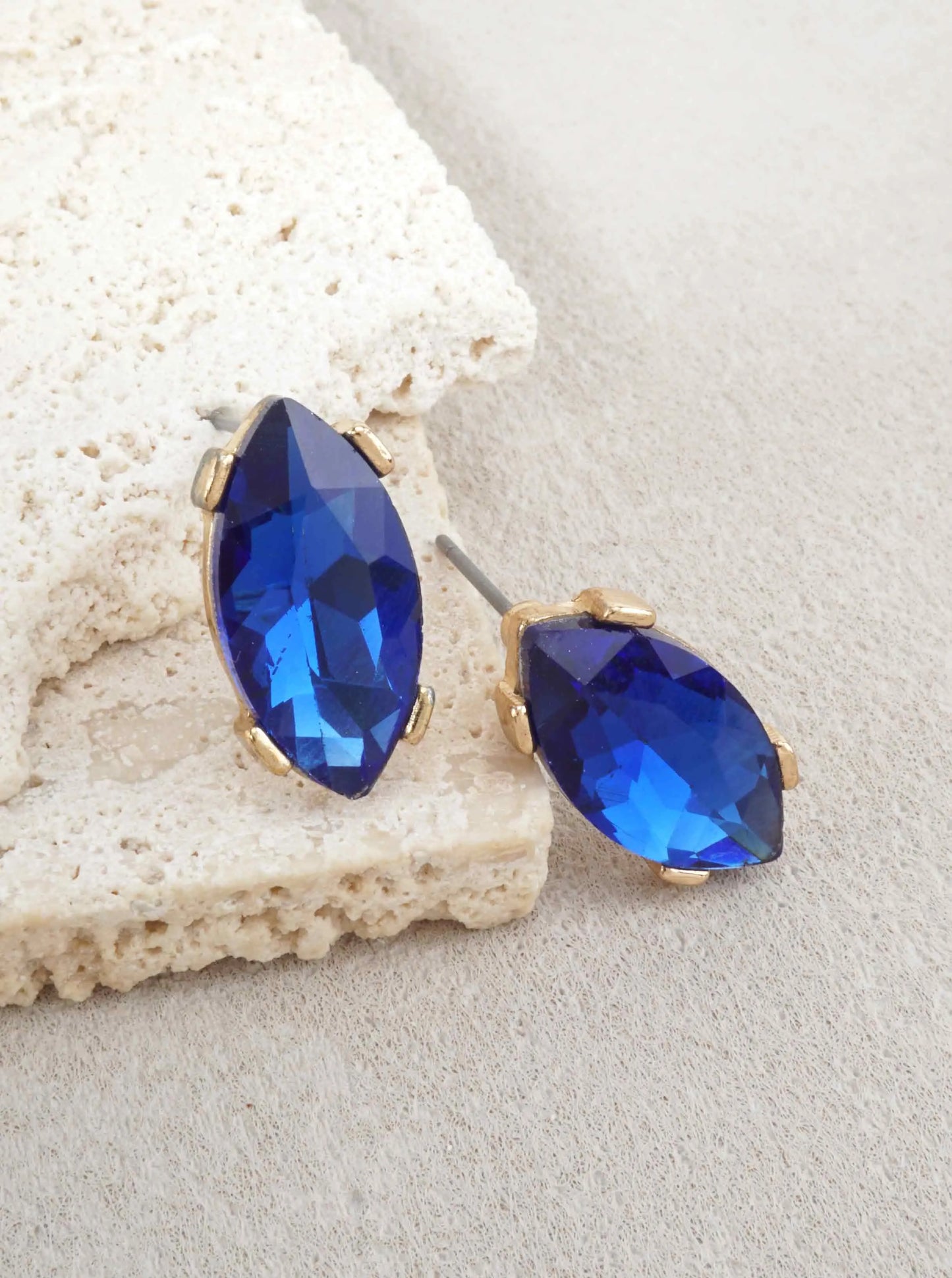 Faceted Marquise Glass Stud Earrings