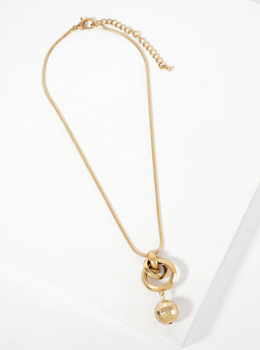 Faceted Metallic Ball Drop Pendant 18-inch Snake-Chain Necklace