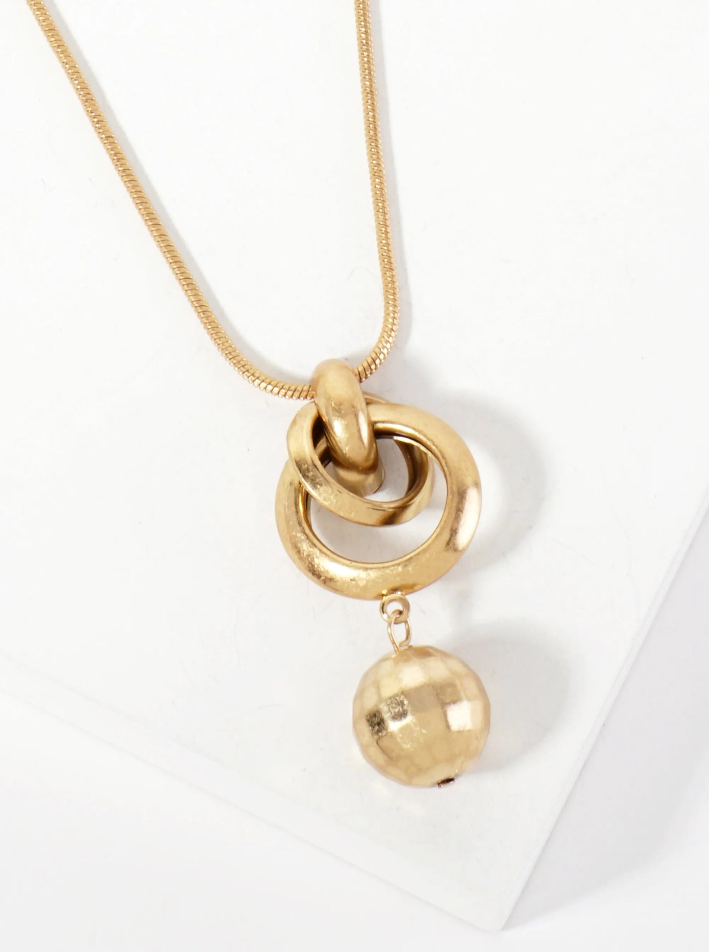 Faceted Metallic Ball Drop Pendant 18-inch Snake-Chain Necklace