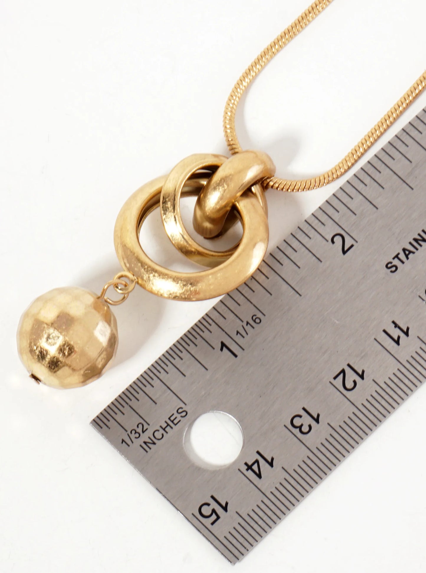 Faceted Metallic Ball Drop Pendant 18-inch Snake-Chain Necklace