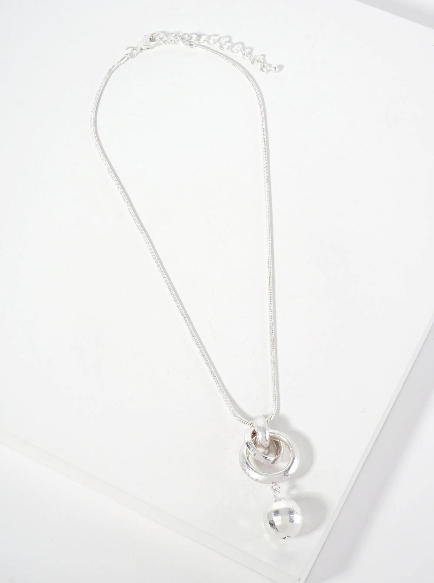Faceted Metallic Ball Drop Pendant 18-inch Snake-Chain Necklace