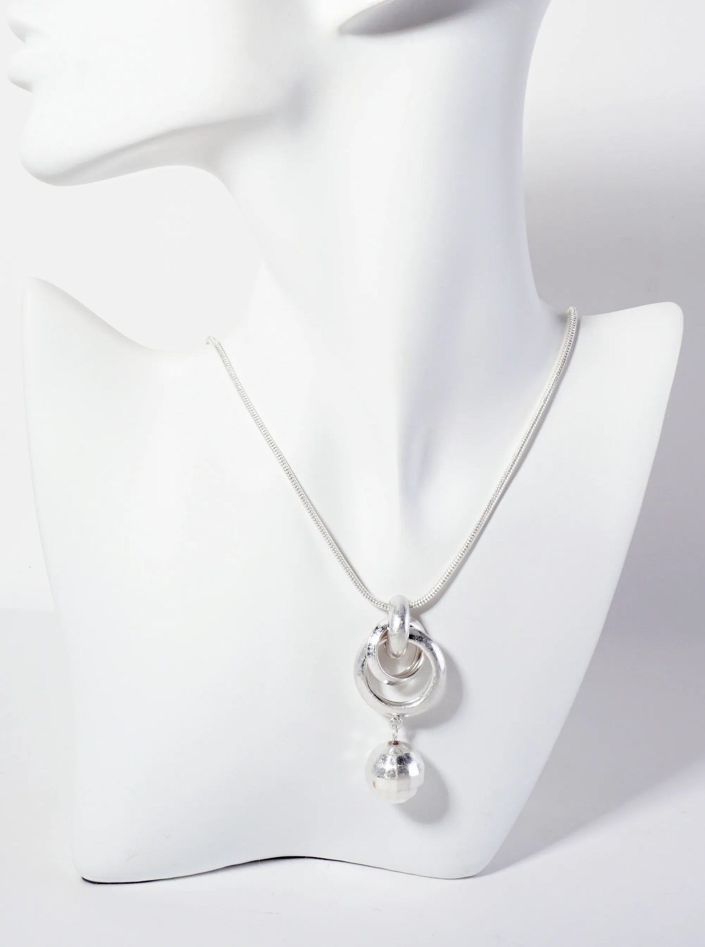 Faceted Metallic Ball Drop Pendant 18-inch Snake-Chain Necklace
