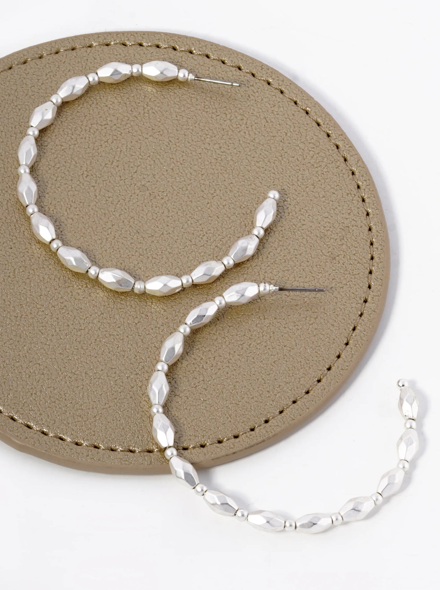 Faceted Metallic Beaded 50mm Lightweight Open Hoop Earrings