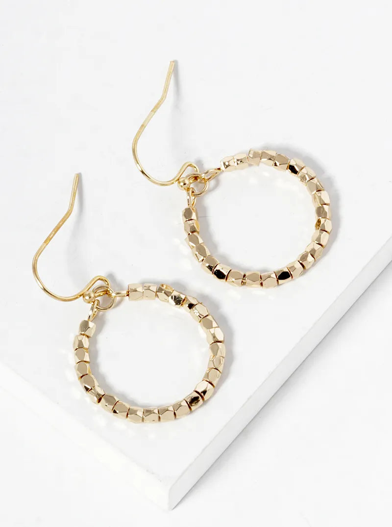 Faceted Metallic Beaded Dainty Circle Drop Earrings