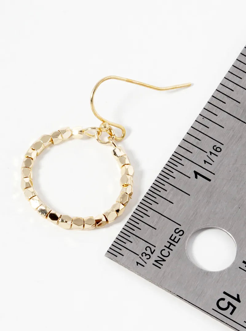 Faceted Metallic Beaded Dainty Circle Drop Earrings