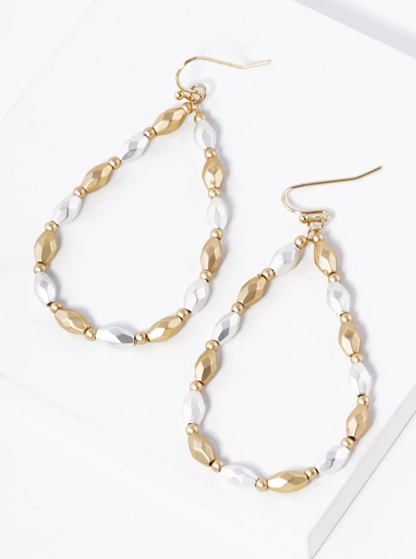 Faceted Metallic Beaded Lightweight Teardrop Dangle Earrings