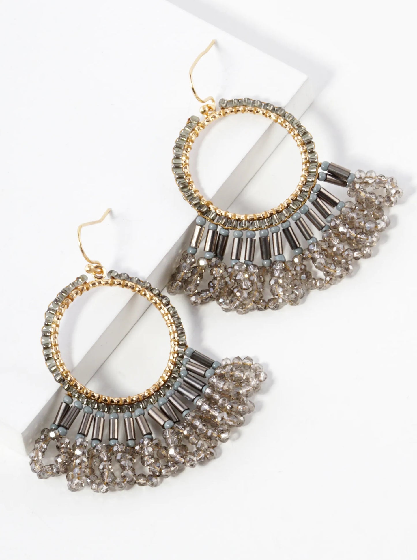Faceted Multi Shape Glass Beaded Drop Fringe Dangle Earrings