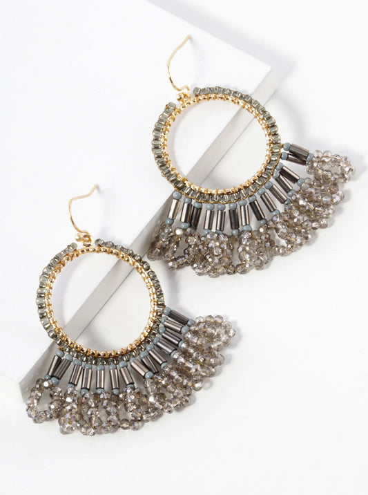 Faceted Multi Shape Glass Beaded Drop Fringe Dangle Earrings