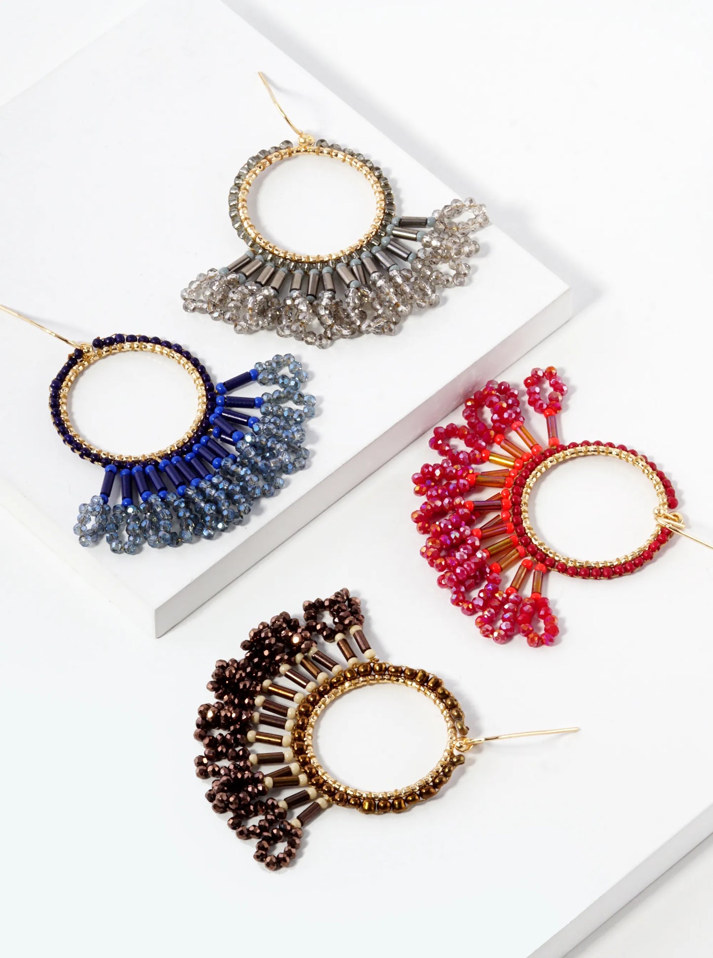 Faceted Multi Shape Glass Beaded Drop Fringe Dangle Earrings